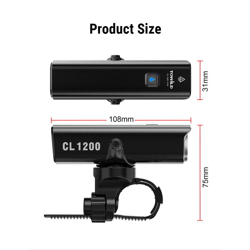 TOWILD CL1200 1200LM Bike Light USB Rechargeable Front Lamp with Wireless Remote for Nighttime Cycling Safety