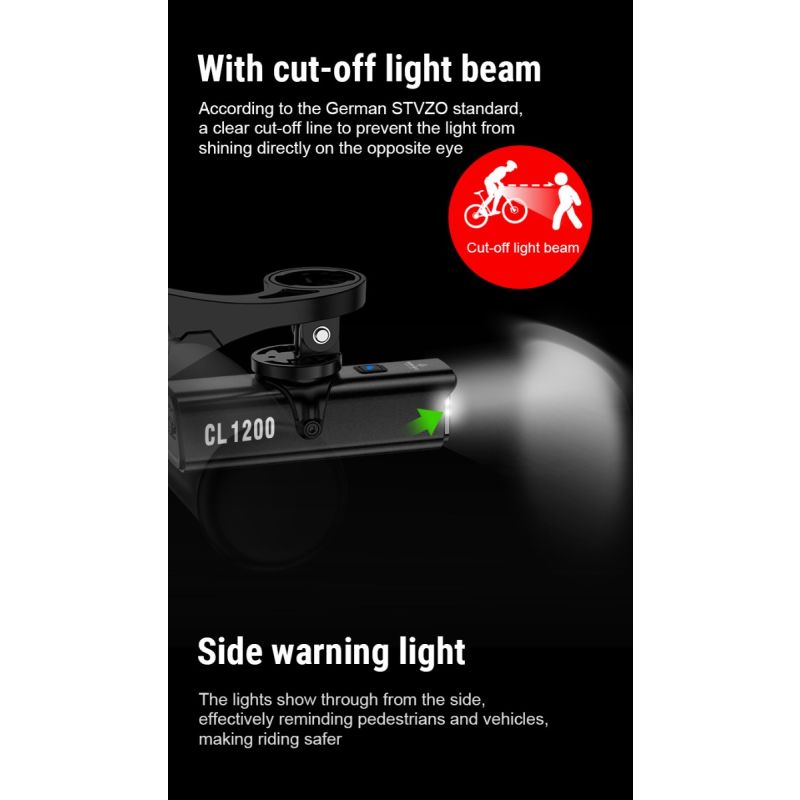 TOWILD CL1200 1200LM Bike Light USB Rechargeable Front Lamp with Wireless Remote for Nighttime Cycling Safety