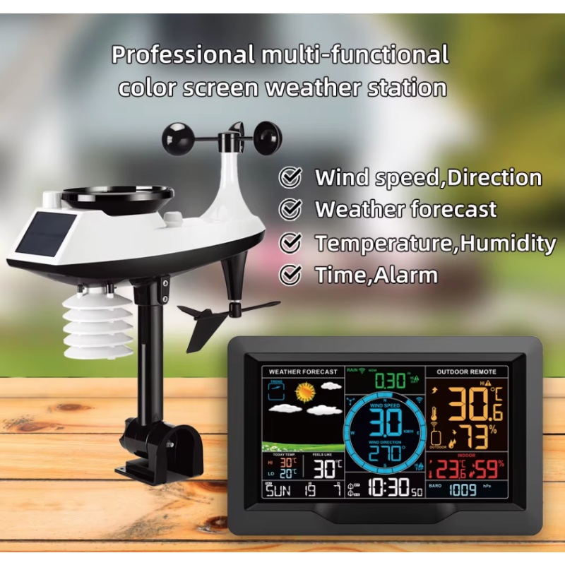 Weather Station 7.5 inch Color Display Solar Wireless Outdoor Sensor Real-time Temperature Humidity Updates