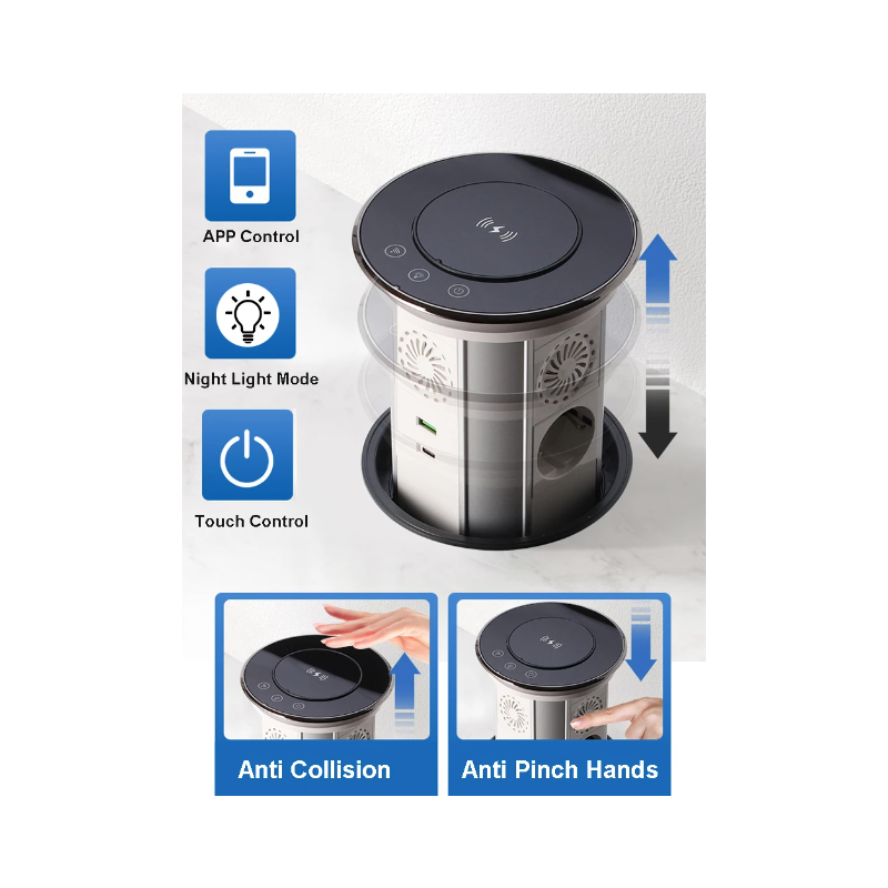 VENSTPOW Electric Lifting Sockets with USB Wireless Charging Motorized Pop Up Outlet for Organized Workspace