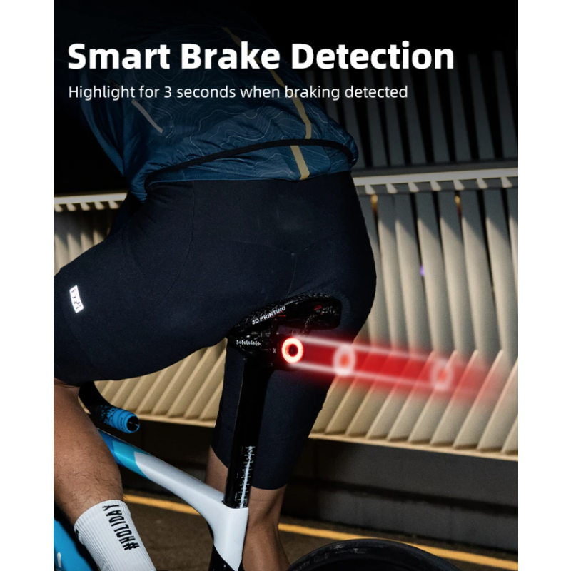 XOSS XR Pro Smart Rear Light Bicycle Safety with Automatic Brake Detection USB Charging Waterproof Design