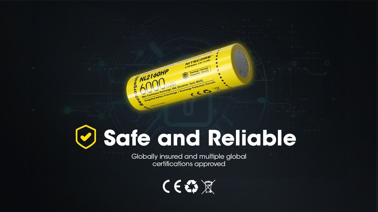 NITECORE NL2160HP 6000mAh 3.6V 21700 USB-C Li-ion Rechargeable Battery High Capacity Portable Power Source
