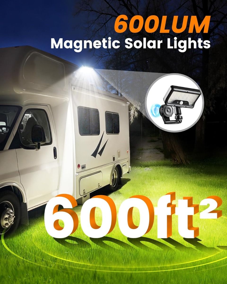 Garden light,Magnetic Solar Lights Outdoor,RV Exterior Lights with Motion Sensor, 92LED 600LM Solar Security Lights IP65 Waterproof (2Pack)