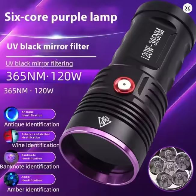 365nm UV Flashlight 120W USB-C Rechargeable Black Light for Pet Urine Detection, Resin Curing, Scorpion, Fishing, Minerals, Cure Glue with UV Protective Glasses, 4PCS Battery