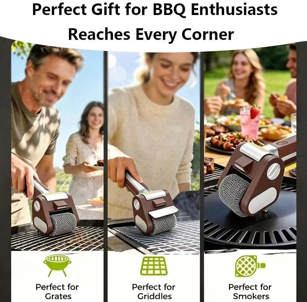 Rechargeable Barbecue Grill Cleaner , Rechargeable BBQ Tool with 350 RPM Stainless Roller Cordless Electric Grill Brush