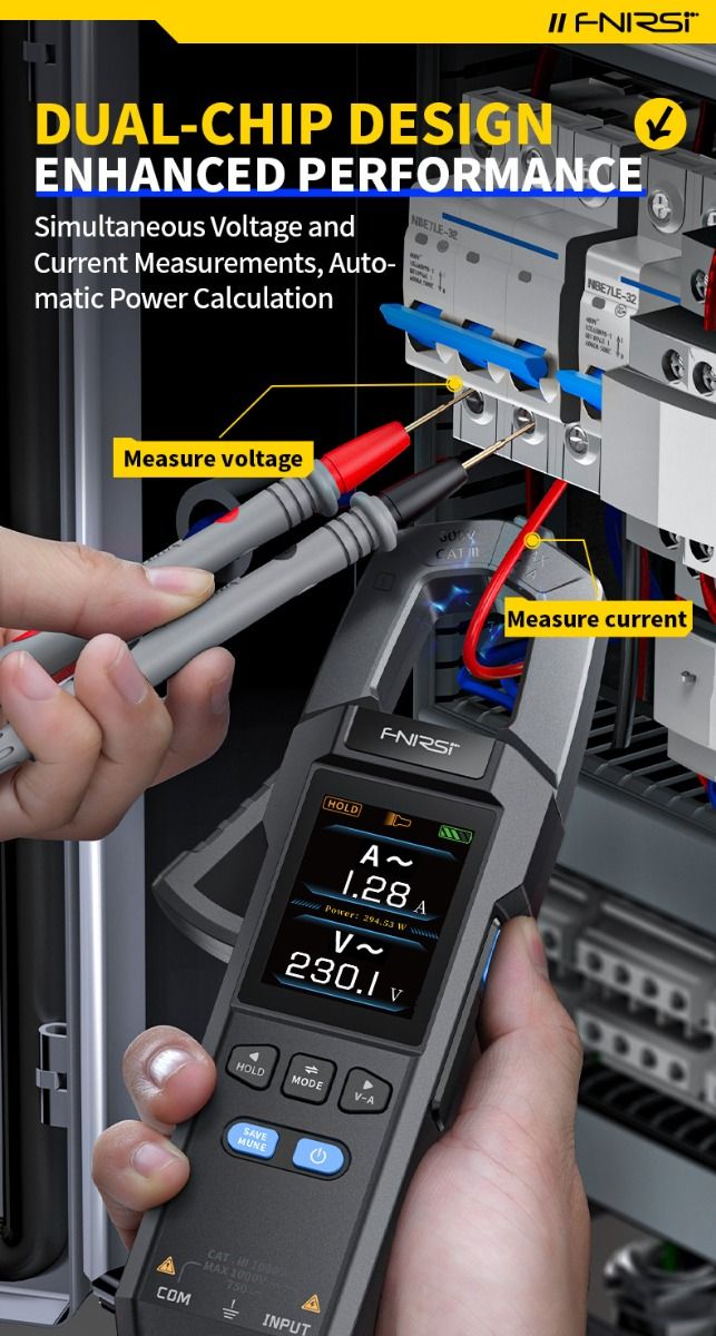 FNIRSI DMC-100 Clamp on Multimeter Fully Automatic Intelligent High Precision Clamp on Meter Ammeter Universal Meter, Measures NCV, AC/DC Voltage Current, Continuity Capacitance Diode Resistance, Temperature