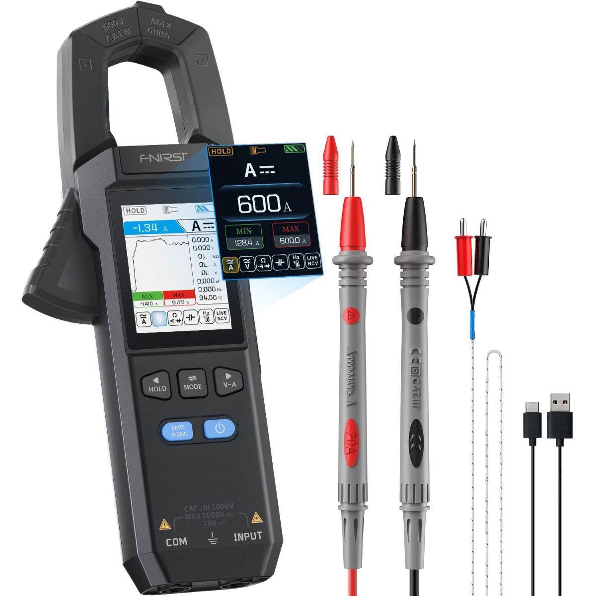 FNIRSI DMC-100 Clamp on Multimeter Fully Automatic Intelligent High Precision Clamp on Meter Ammeter Universal Meter, Measures NCV, AC/DC Voltage Current, Continuity Capacitance Diode Resistance, Temperature