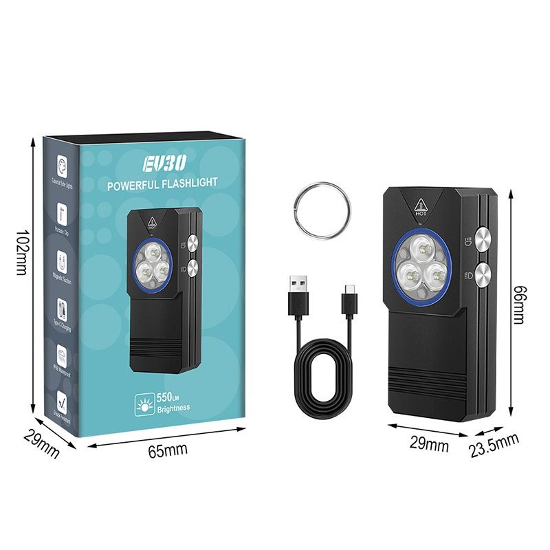 EV30 Mini LED EDC Flashlight with 365nm UV Light, 550 Lumens USB-C Rechargeable Pocket Keychain Flashlight