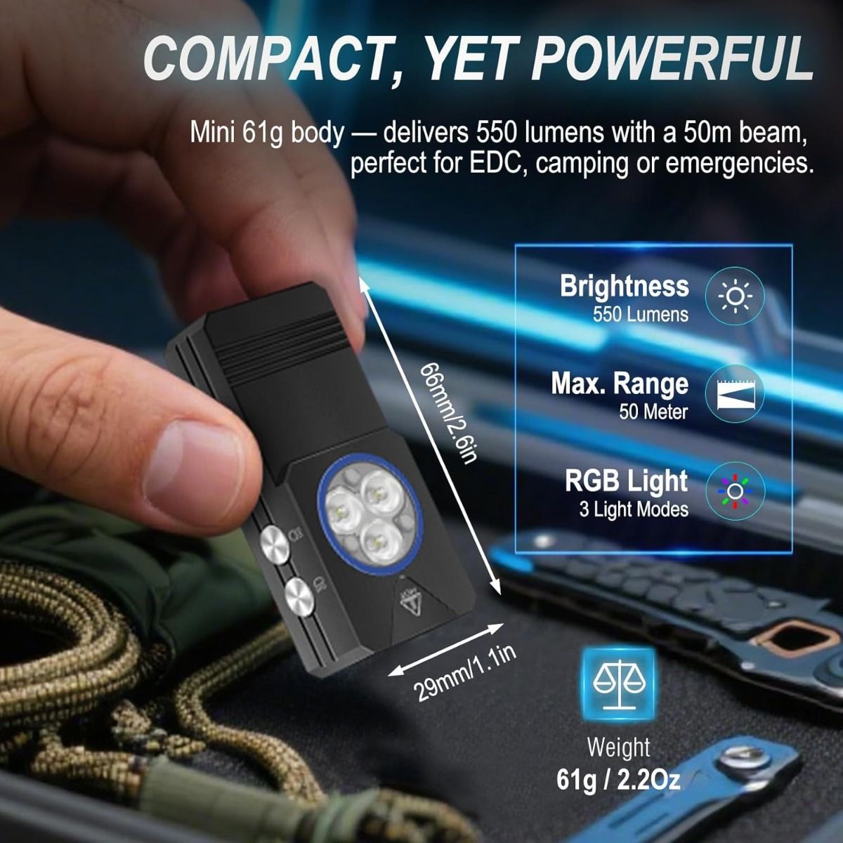 EV30 Mini LED EDC Flashlight with 365nm UV Light, 550 Lumens USB-C Rechargeable Pocket Keychain Flashlight