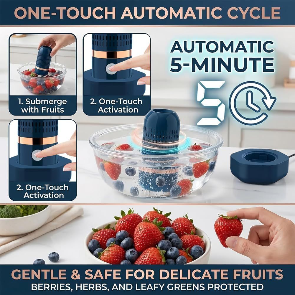 Fruit and Vegetable Cleaning Tool, Wireless Rechargeable Food Washer | OH-ion Purification Technology, IPX7 Waterproof, for Fruits, Veggie, Grains, Rice, for Meat, Seafood
