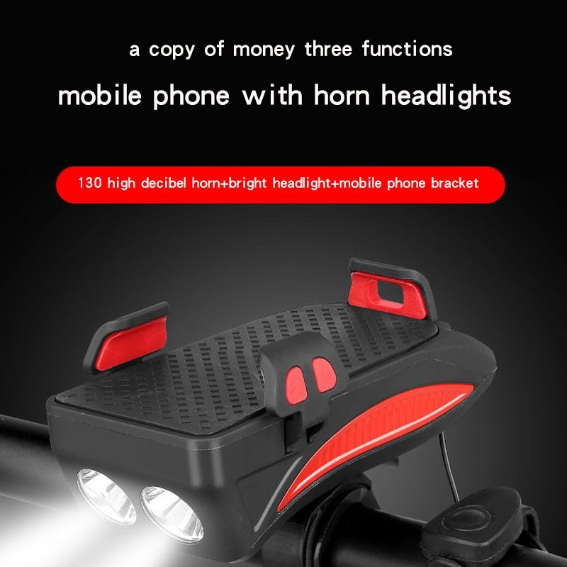 Multi-function 4 in 1 MTB Light USB Rechargeable LED Bike Headlight with Horn Phone Holder Cycling Gear