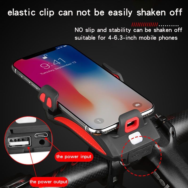 Multi-function 4 in 1 MTB Light USB Rechargeable LED Bike Headlight with Horn Phone Holder Cycling Gear