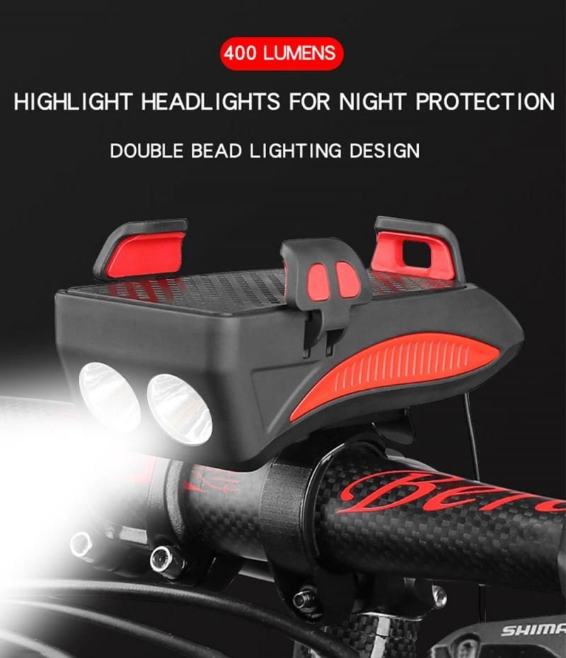 Multi-function 4 in 1 MTB Light USB Rechargeable LED Bike Headlight with Horn Phone Holder Cycling Gear