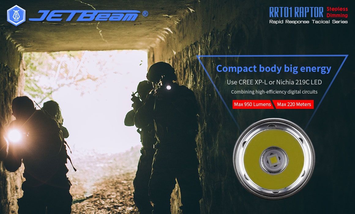 JETBeam JET-RRT01 XP-L 950 Lumen LED EDC Flashlight Durable Outdoor Lighting for Camping Hiking