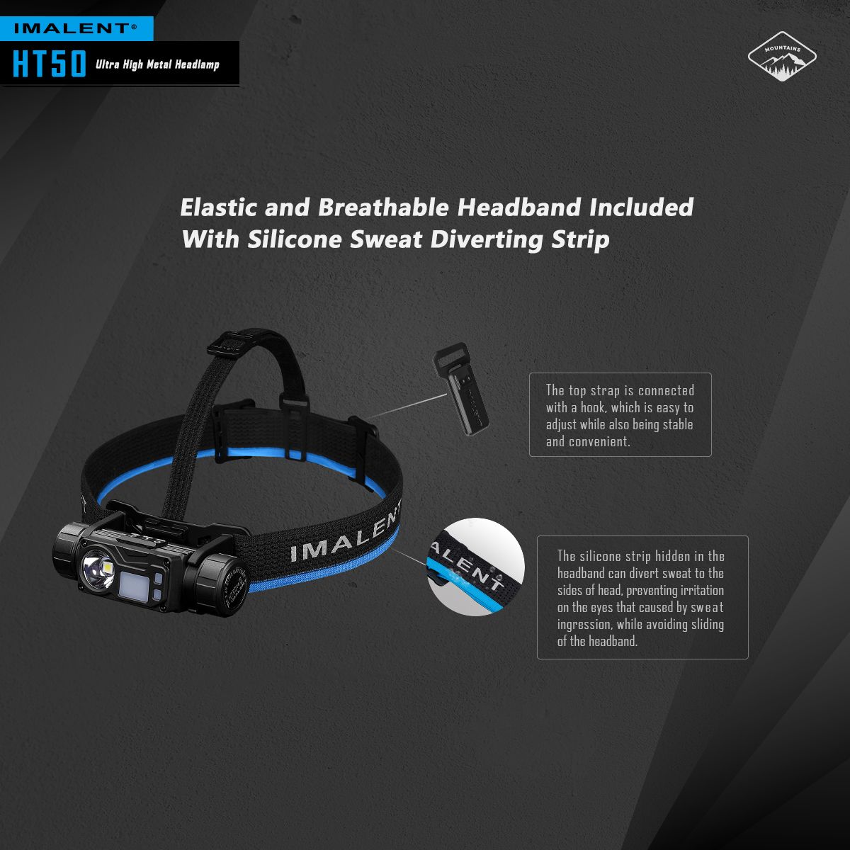 IMALENT HT50 LED Adventure Headlamp Dual Light Sources Rechargeable Lightweight Design High Lumen Output