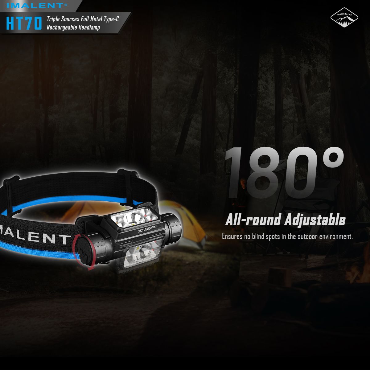 IMALENT HT70 Headlamp with Triple Light Sources 3500 Lumens Rechargeable Ergonomic Design for Outdoor Adventures
