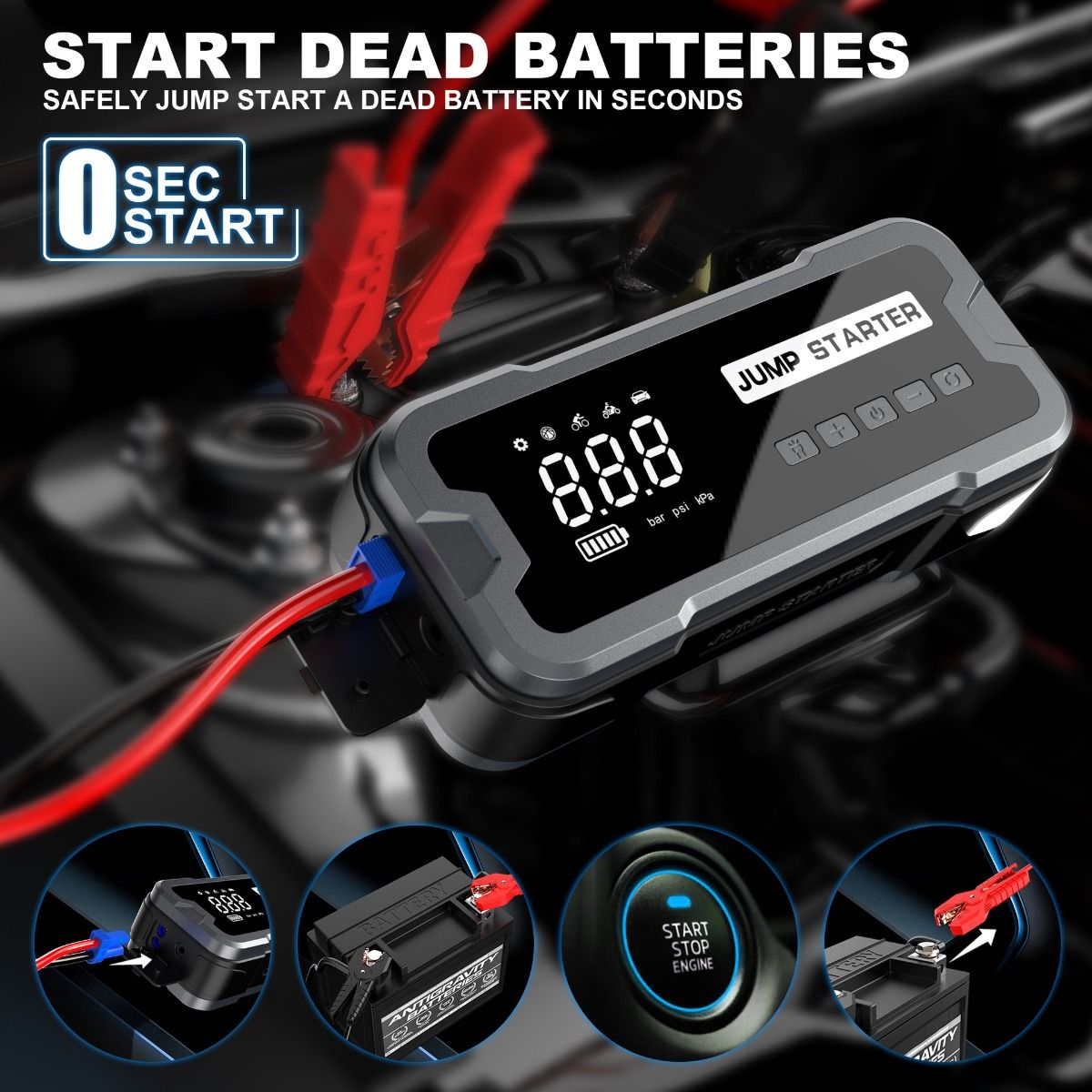 Jump Starter Power Bank Portable Charger with 2000A Peak Current Compact Design for Car Battery Troubles