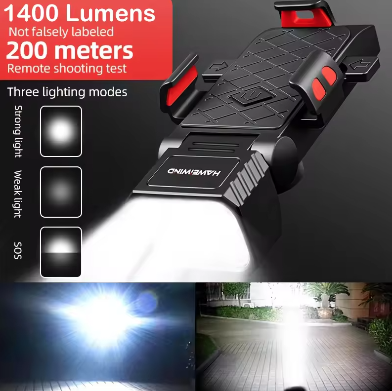 Bicycle Front Light with Horn & Phone Holder Cycling Bicycle Headlight Multifunctional Phone Holder Lamp Cycling Accessories