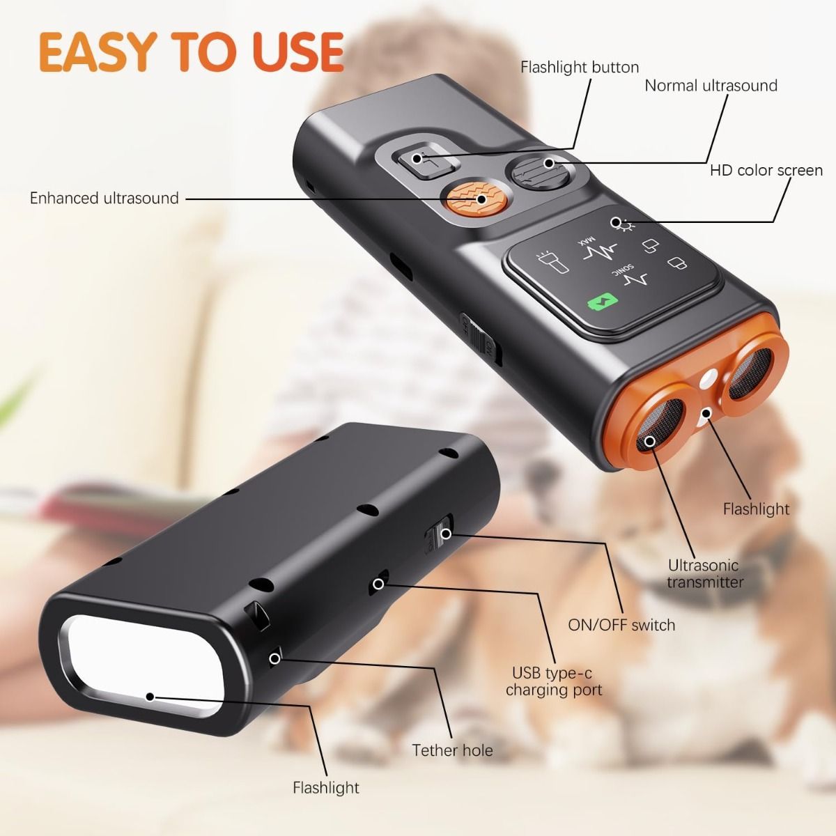 Bark Guard Anti Barking Device for Dogs, Dog Bark Deterrent Devices Can Stop Bad Behavior with HD Display and LED Flashlight