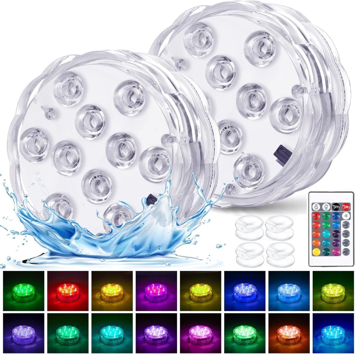 Hot Tub Lights - 2-Pack Powered LED Pool Lights with Remote Control and Suction Cup for Ponds, Decoration, Parties, Spas, Aquariums
