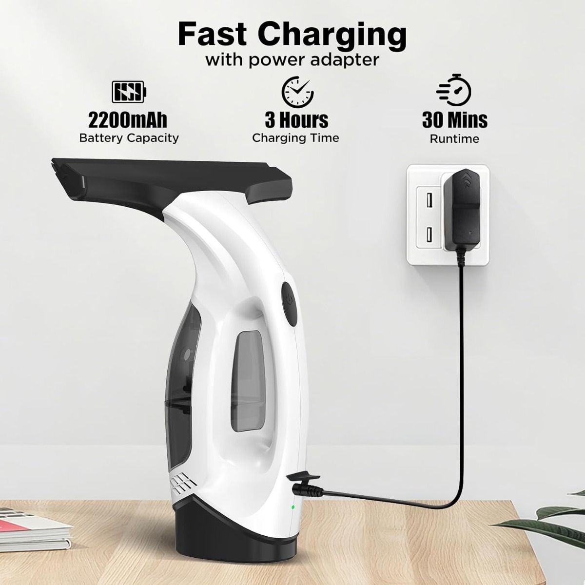 Window Vacuum Squeegee Cordless, 2000Pa Electric Window Cleaner Tool with 2200mAh & 150ml Water Collection Tank, Cleaning Kit Shower Squeegee for Glass Doors, Tiles, Mirrors