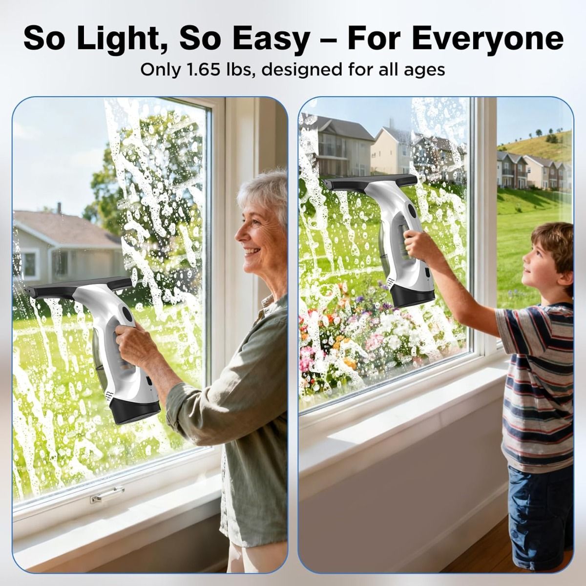 Window Vacuum Squeegee Cordless, 2000Pa Electric Window Cleaner Tool with 2200mAh & 150ml Water Collection Tank, Cleaning Kit Shower Squeegee for Glass Doors, Tiles, Mirrors